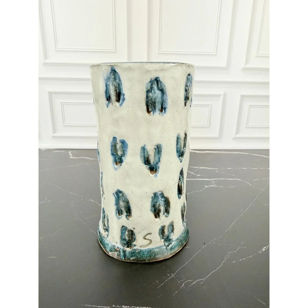 Hand Made Blue White Glazed Studio Pottery Vase 7